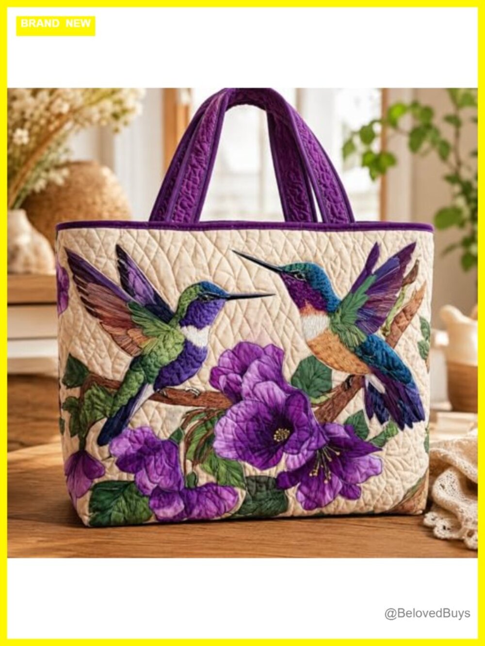 Quilted Tote Bag Vintage Patchwork Shoulder Bag with Inner Pockets